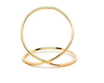 14k Gold Kiss Me Ring, X Ring, Silver X Ring, X Ring Gold, X Ring Silver, Zig-zag Ring, Band, Minimal Ring