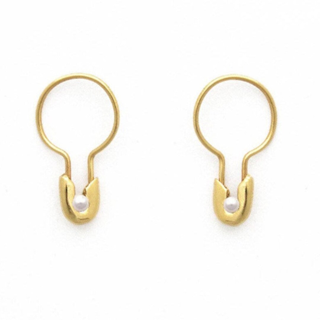 Pearl Safety Pin Hoop Earring in 14 K Gold Safety Pin Hoop Etsy