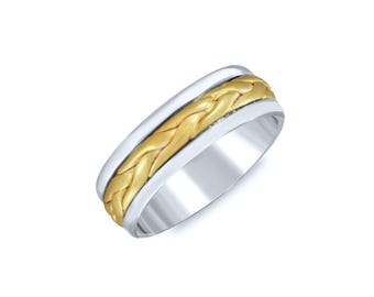 Two-Tone Wide Braided Wedding Band. 6mm