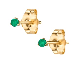 14K Gold Emerald Stud Earrings, Emerald Studs Gold, Emerald Gold Stud Earrings, Emerald Petite Studs