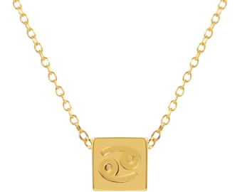 14k Cancer Cube Necklace, Zodiac Charm Necklace, Personalized Zodiac Charm, Minimal Zodiac Cube ,