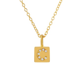 14k Cube Name Necklace, Custom Cube Necklace, CZ Initial Charm Necklace, Personalized Cube Necklace, Personalized Initial Cube Necklace