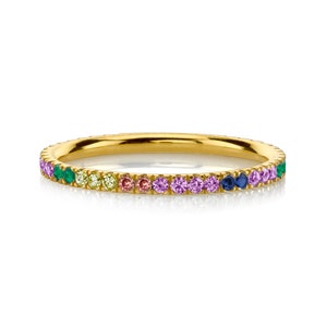 14K Gold Rainbow Eternity Band, Rainbow Eternity Band, Multicolored Rainbow Eternity Ring