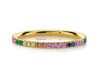 14K Gold Rainbow Eternity Band, Rainbow Eternity Band, Multicolored Rainbow Eternity Ring