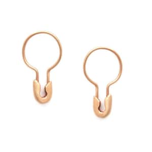14K Safety Pin Hoop Earring, Safety Pin Earring in Solid Gold, Safety Pin Hoop Earring, Hoop Safety Pin