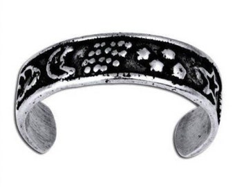 Moon and Stars Toe Ring, Silver Midi Ring, Ear Cuff, Adjustable Silver Ring