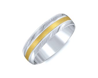 Two Tone Diamond Cut Engraved Wedding Band. 6mm