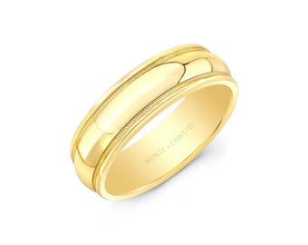 14K Gold Rounded Milgrain Wedding Band. 6mm