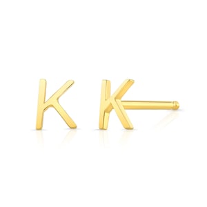 14K Initial Stud Earrings, Gold Letter  Earrings, Personalized Earrings, Mini Studs, Letter Studs