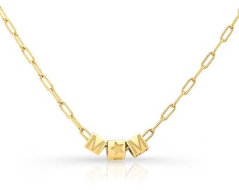 14K Gold Vermeil Star MOM Cube Necklace