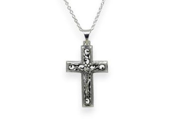 Sterling Silver Crucifix Cross Pendant with Antique Finish