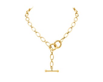 14k Gold Vermeil Oval & Round Link Gold Vermeil Necklace with Double Toggle w/ T-Bar Clasp