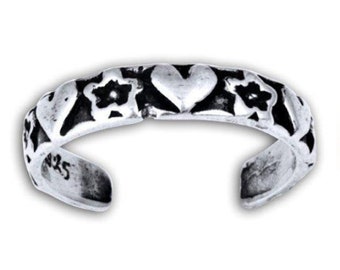Hearts and Stars Toe Ring Midi Ring, Heart and Stars Midi Ring