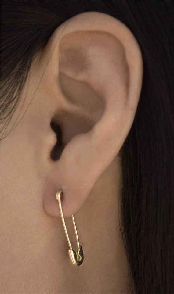 Solid gold hotsell safety pin earrings