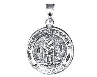 Lovely Sterling Silver "Saint Christopher Protect Us" Round Pendant