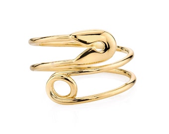 Gold Safety Pin Ring, Safety Pin Ring, Safety Pin  Ring Gold, Safety Pin Jewelry