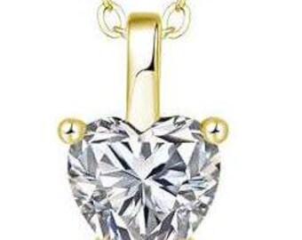Heart Shape Moissanite Necklace For Women 1ct  14K Yellow Gold Plated Necklace .925 Sterling Silver Heart Necklace, Valentines Day