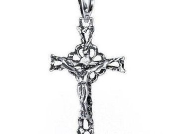 Jesus Crucifix Cross Necklace Charm Pendant Sterling Silver