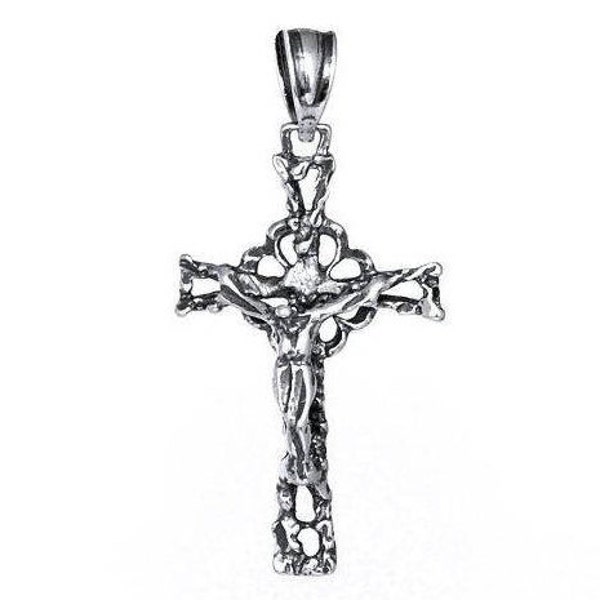 Jesus Crucifix Cross Necklace Charm Pendant Sterling Silver