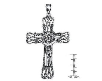 Unique Sterling Silver Jesus Christ Crucifix Mesh Cross Necklace Pendant
