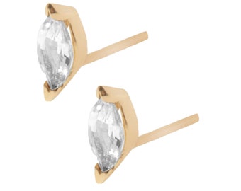 14K Gold Marquise Diamond Stud Earrings, Marquise Diamond Earrings, Marquise Studs, Marquise Mini Diamond Studs