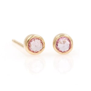 14k Pink Sapphire Studs, 14k Pink Sapphire earrings, 14k Pink Sapphire Stud Earrings, Simple Sapphire Everyday Studs Earrings