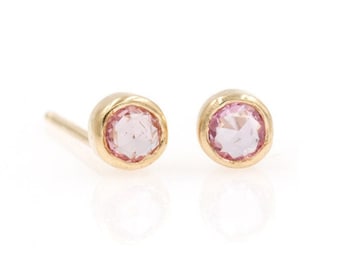 14k Pink Sapphire Studs, 14k Pink Sapphire earrings, 14k Pink Sapphire Stud Earrings, Simple Sapphire Everyday Studs Earrings