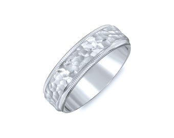 Flat Hammered Comfort Fit Wedding Band. 6mm