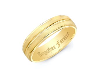 14K Gold Polished Edge “Together Forever” Wedding Band 6mm