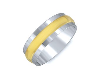 White & Yellow Contrasted Wedding Band. 6mm