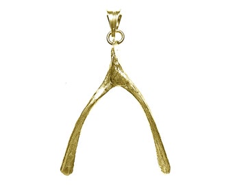 Wishbone Charm Necklace, Wishbone Pendant Necklace, Wishbone Charm in Sterling Silver & Gold Vermeil