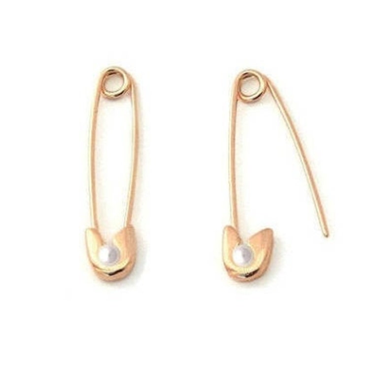 Pearl Safety Pin Earring in 14 K Gold Safety Pin Earring Etsy