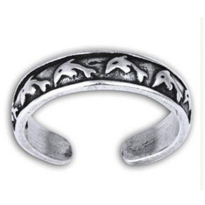 Swimming Dolphins Sterling Silver Toe Ring, Dolphin Adjustable Ring