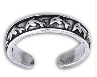 Swimming Dolphins Sterling Silver Toe Ring, Dolphin Adjustable Ring