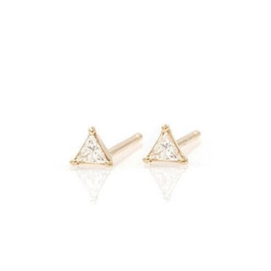 18k Earring Studs Yellow Gold Diamond Diamond Earring Trillion Cut Earring Women&#39;s Earrings Handmade Diamond Studs Unique