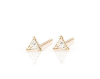 18k Earring Studs Yellow Gold Diamond Diamond Earring Trillion Cut Earring Women's Earrings Handmade Diamond Studs Unique