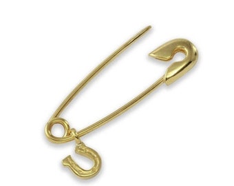 14k Safety Pin Earring with a Horseshoe charm, Horseshoe Charm Safety Pin Earring, Safety Pin Earring, Safety Pin Jewelry