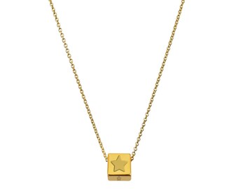 14k Star Cube Pendant, Star Necklace, Mini Star Pendant, Cube Star Necklace, Custom Cube Star Pendant