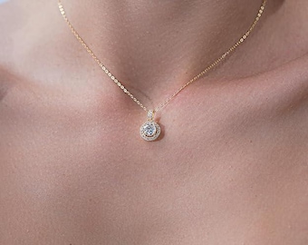 Round Moissanite Necklace For Women 1ct 14K Yellow Gold Plated Necklace .925 Sterling Silver Necklace Made In USA