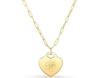 14k Heart Name Necklace For Women, Personalized Engraved Heart Pendant, Big Heart Charm Necklace, Engraved Heart Pendant in Gold & Silver