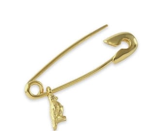 14k Gold Charm Safety Pin Earring, Safety Pin earring in Sterling silver and 14k Solid Gold, Safety Pin Jewelry, Safety Pin earring