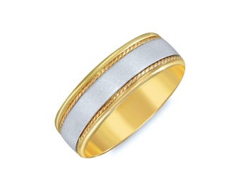 Extra Wide Brushed Contrasted Groove Wedding Band. 7mm
