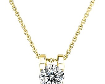 Moissanite Necklace For Women 2 CT 14K Yellow Gold Plated Necklace .925 Sterling Silver Necklace For Women Gifts For Women Made In USA