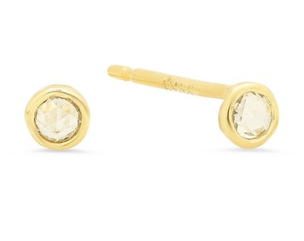 14K Sapphire Studs, Rose Cut Sapphire Studs, 14K Studs, 14K Sapphire Earrings, White Sapphire Studs, Sapphire Stud Earrings