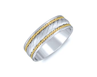 Rope Twisted Two Tone Wedding Ring. 7mm