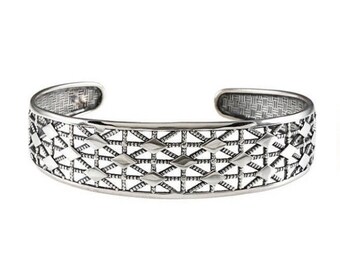 Flexible Sterling Silver Bracelet, Unisex Filigree Cuff, Flat Cuff