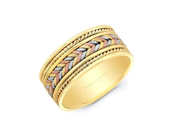 Tri-Tone Braided Rope Wedding Band. 8mm