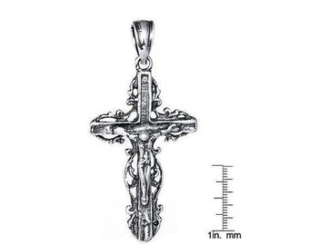 Antique Finish Sterling Silver Crucifix Vine Cross Necklace, Cross Pendant