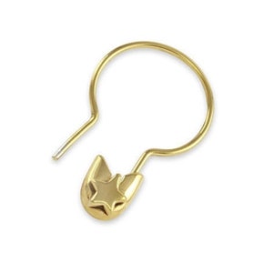 14k Star Hoop Safety Pin earring, Star Safety Pin Earring in Sterling Silver and 14K Solid Gold, Star Safety pin hoop earring, safety pi