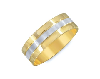 Two Tone Center Groove Wedding Band. 7mm